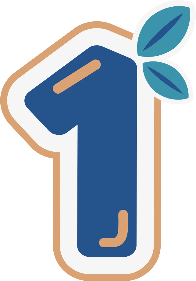 Chiffre 1 entouré de petites feuilles, représentant un premier conseil pratique pour gérer l’anxiété et cultiver les émotions positives